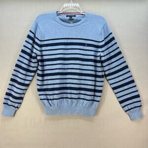 Tommy Hilfiger Sweater Men's L Two Tone Blue Crew Neck Stripes Preppy Normcore